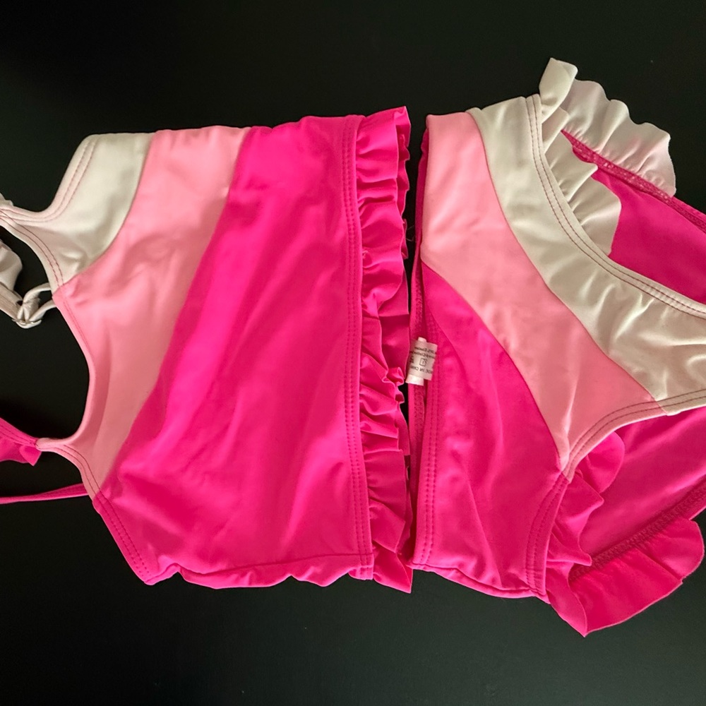 Pink and White Ruffled Bikini Set